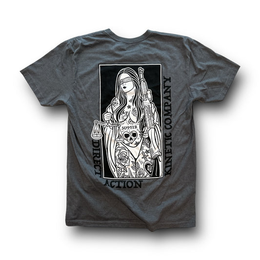 "BLIND JUSTICE" TEE (HEATHER CHARCOAL)