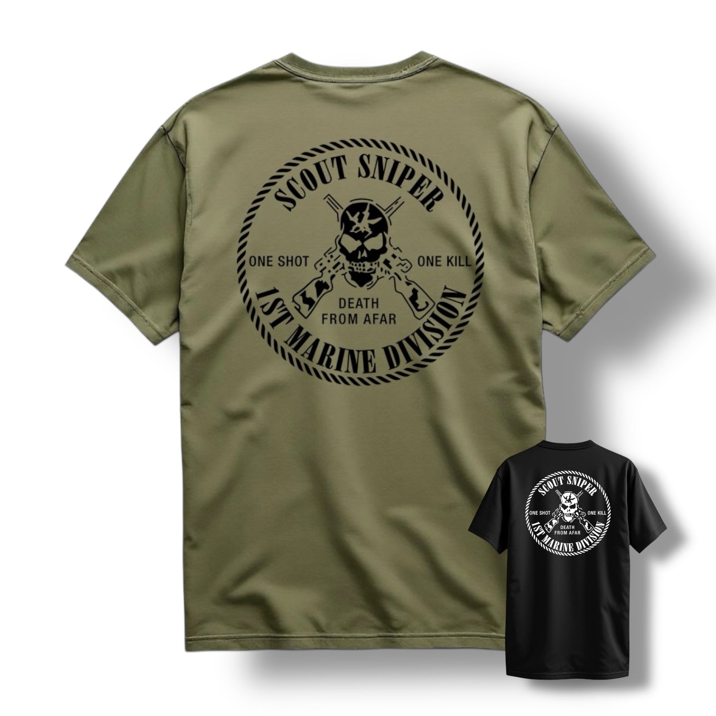 ((PRE-ORDER)) 1ST MAR DIV SCOUT SNIPER TEE (BLACK / MIL GREEN)