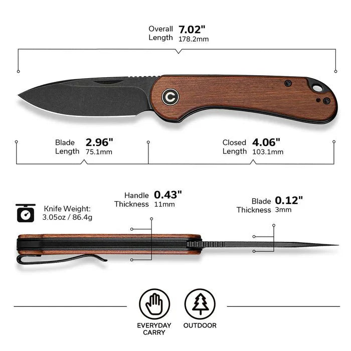 CIVIVI ELEMENTUM SLIP JOINT KNIFE WOOD HANDLE