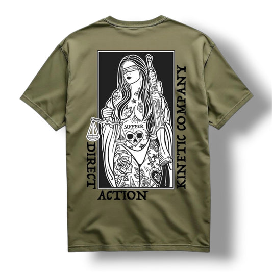 ((PRE-ORDER)) "BLIND JUSTICE" TEE (MIL GREEN)