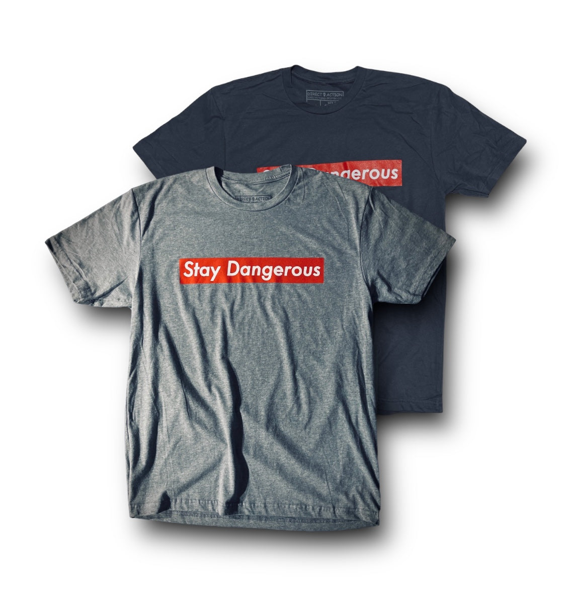 "STAY DANGEROUS" TEE (HEATHER GREY & HEAVY METAL GREY)