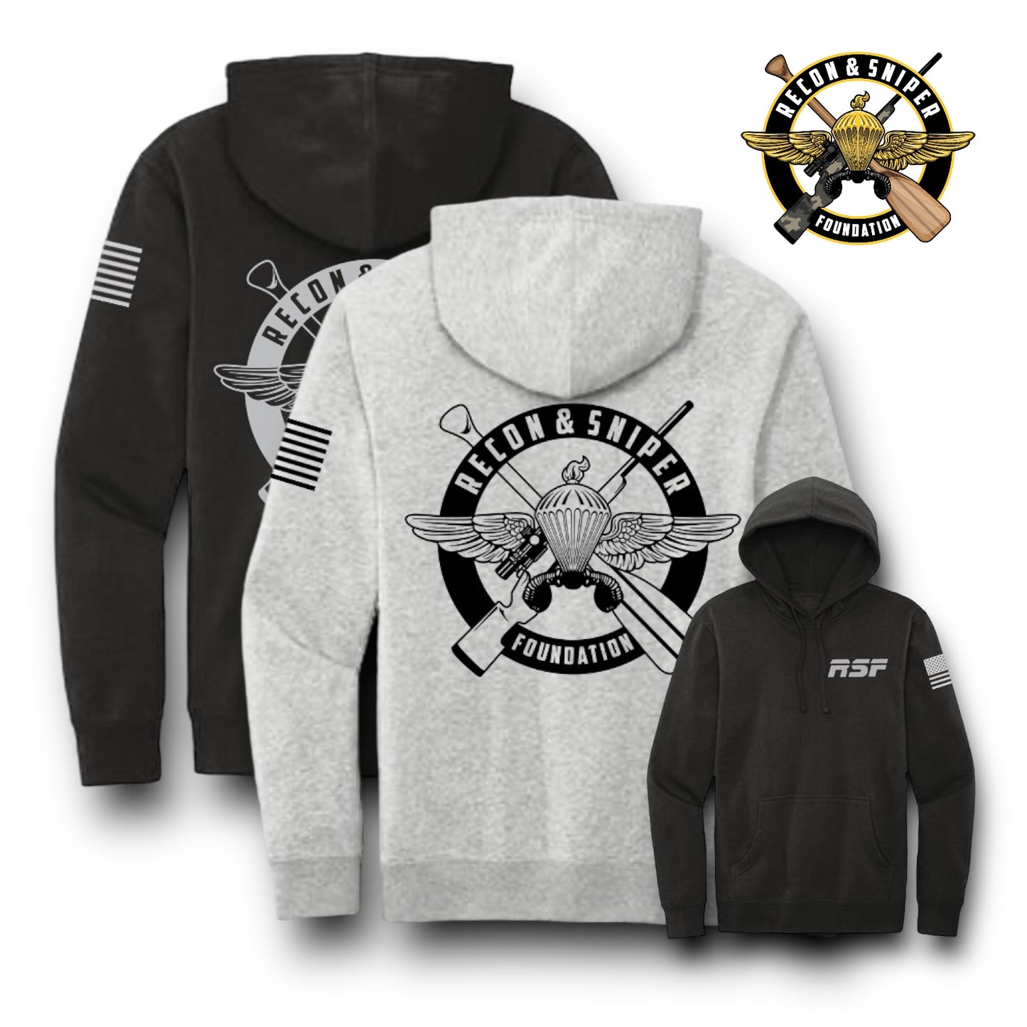 ((PRE-ORDER)) RSF FUNDRAISER HOODIE (BLACK / HEATHER GREY)