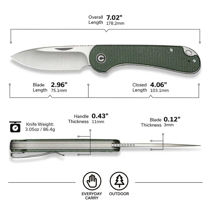 CIVIVI ELEMENTUM SLIP JOINT KNIFE MICARTA HANDLE