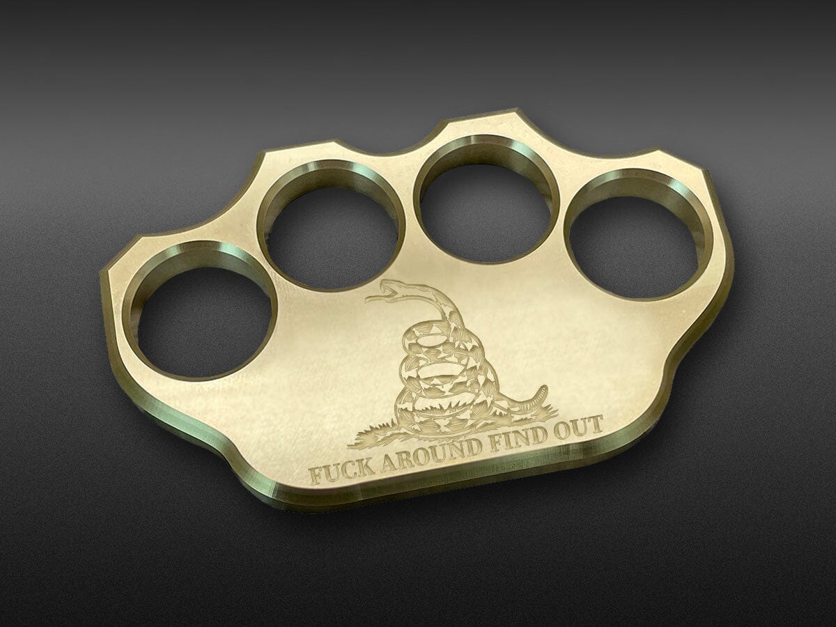 MILSPIN 3/4LB BRASS KNUCKLE F*CK AROUND FIND OUT SOLID BRASS PAPERWEIGHT