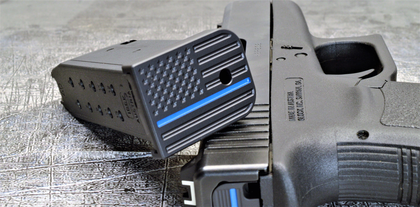 MILSPIN THIN BLUE LINE STAINLESS STEEL MAGAZINE BASE PLATE