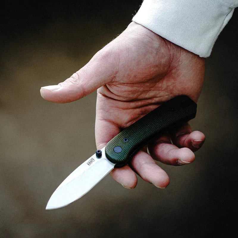 KNAFS LANDER 1 POCKET KNIFE - CONTOURED GREEN MICARTA - 14C28N