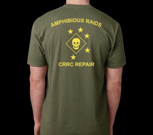 Load image into Gallery viewer, Amphib Raids CRRC Repair Tee (Mil Green W/ Yellow Print)